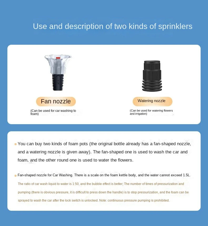 2L Hand Pump Foam Sprayer With Three Nozzles Car Wash - Smarsty