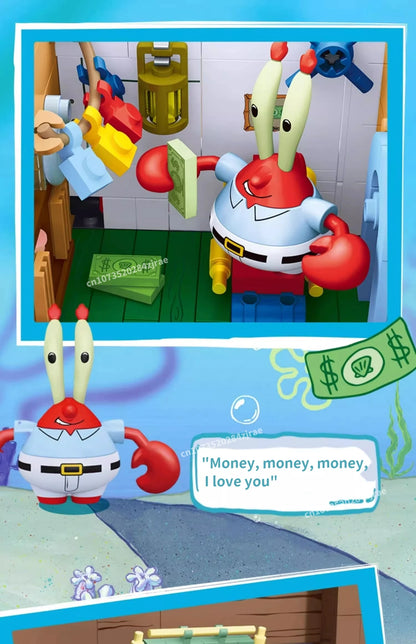 Spongebob building block cartoon Krusty Krab creative restaurant scene model Patrick Star assembly toy children's birthday gift by Smarsty