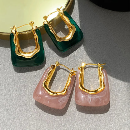 Geometric Resin Earrings in Green and Pink for Women 2023 - Smarsty