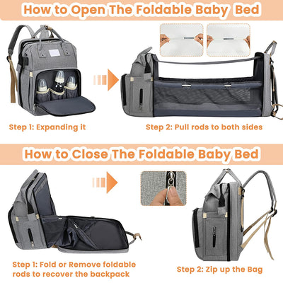 Fashionable Mommy Bag Folding Baby Bed Mother Large Capacity Portable Milk Bottle Diaper Double Shoulder Mom's Bag by Smarsty