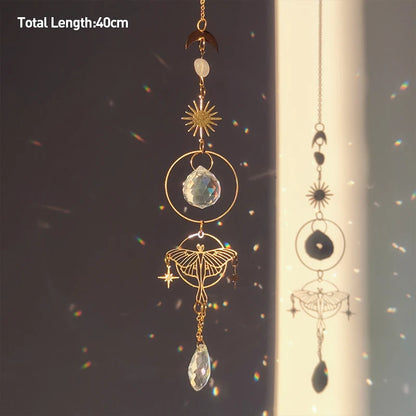Golden Butterfly Crystal Pendant Suncatcher Wind Chimes - Smarsty