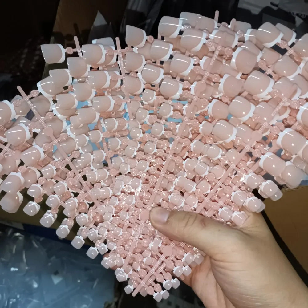 120 Pieces Pink Square Toe Nail Tips Full Cover Extensions - Smarsty