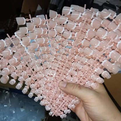 120 Pieces Pink Square Toe Nail Tips Full Cover Extensions - Smarsty