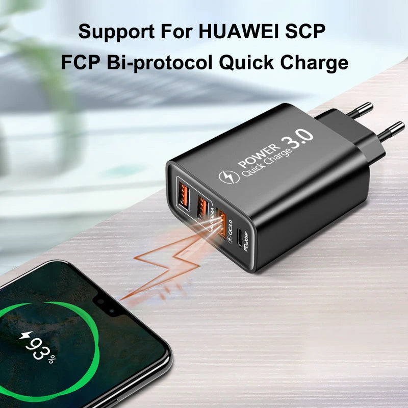 48W USB C WallMountedCharger PD Fast Charge 3.0 Universal - Smarsty