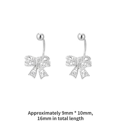 925 Sterling Silver Lace Heart Bow Stud Earrings Minimalist - Smarsty