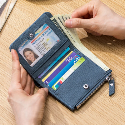 Genuine Leather Men Women Cute Short Wallet Luxury Solid Zipper Coin Purse rfid Bank Credit Card Holder Slim Small Money Bag - Smarsty