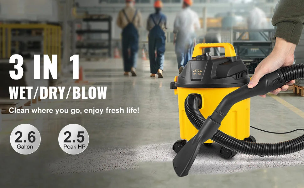 SucceBuy Wet Dry Vac 2.6 Gallon 2.5 Peak HP 3 in 1 Portable Shop Vacuum with Blowing Function  Attachment Storage for Floor - Smarsty