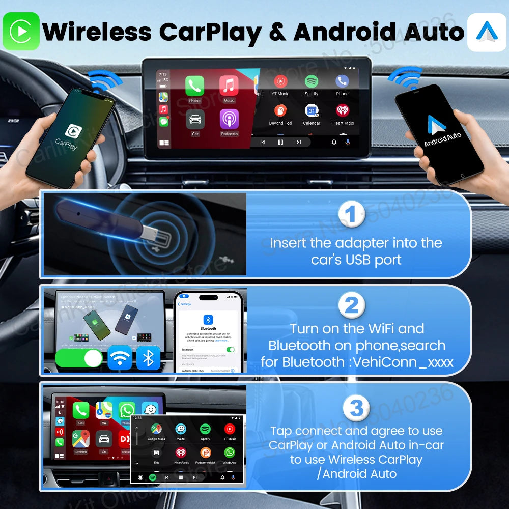 CarlinKit 5.0 Mini Ultra / Pro Wireless CarPlay & Android Auto Adapter For OEM Cars Upgrade WiFi BLE Wireless Auto-connect Phone