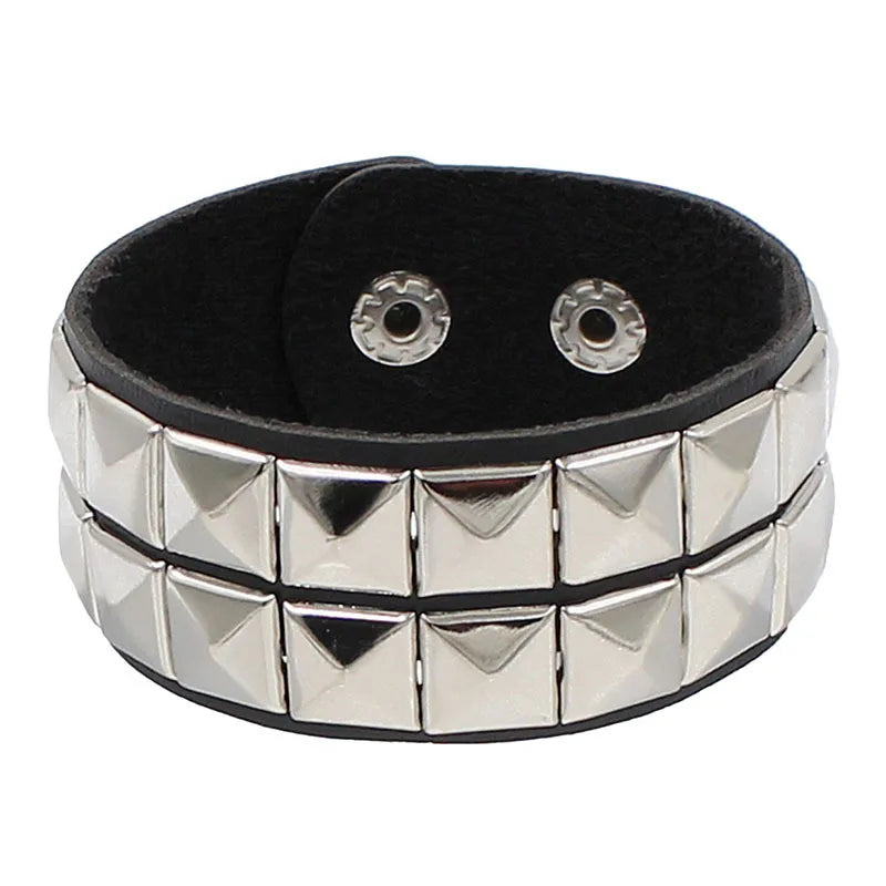 2024 Adjustable Black Pu Leather Spike Bracelet - Smarsty