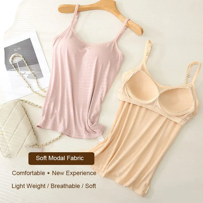 M-3XL For 35-85kg Modal Plus Size Camisole Tank Top With Fixed Cup Women's Chest Padded Outer Wear Bottoming Underwear Wear-Free - Smarsty