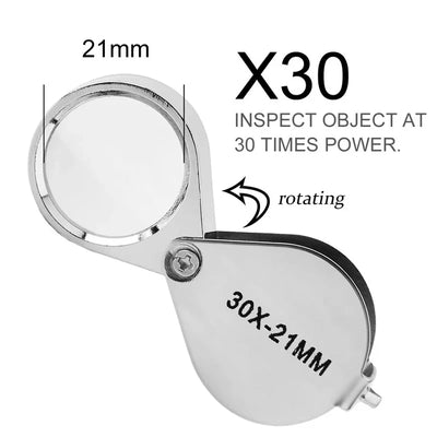 10-30X Pocket Loupe Magnifier Jewelry Magnifying Glass Foldable Diamond Lupa Triplet Jewelers Eye Glass Tool Reading Magnifier - Smarsty
