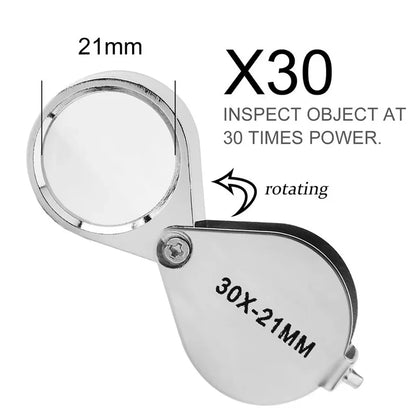 10-30X Pocket Loupe Magnifier Jewelry Magnifying Glass Foldable Diamond Lupa Triplet Jewelers Eye Glass Tool Reading Magnifier