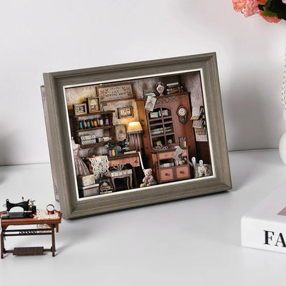 DIY Book Nook Kit 3D Miniature Wooden Doll House Photo Frame Ornament Bookshelf Insert Retro Booknook Decor For Birthday Gifts by Smarsty