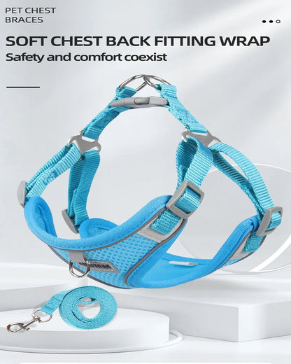 Reflective Dog Harness Leash Set for Outdoor Safety - Smarsty
