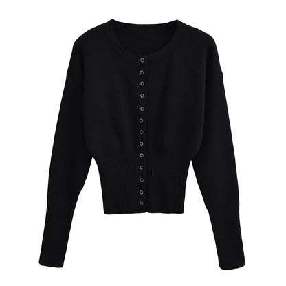 Tossy Autumn Fashion Knitwear Cardigan Top Women's Ribbed Patchwork Slim Casual Cropped Inner Top Women's Knit Cardigan Outwear - Smarsty