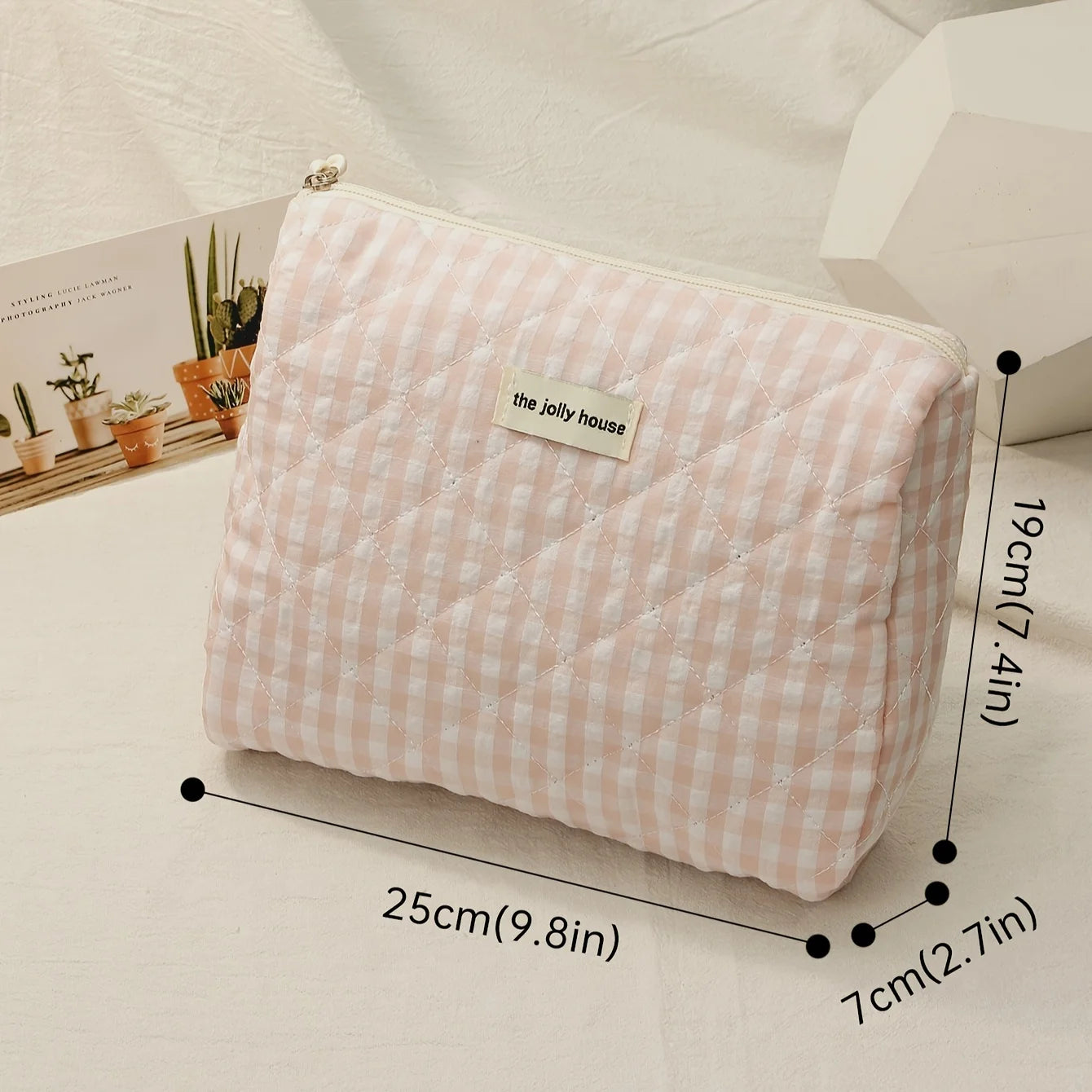 Solid Color Plaid Makeup Bag Travel Cosmetic Organizer - Smarsty