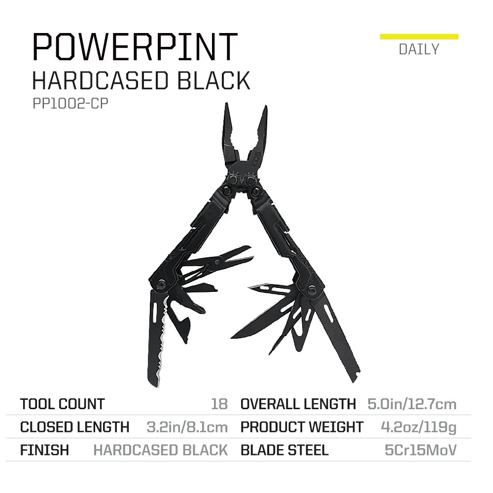 SOG PowerPint 18-in-1 Tactical Multi-Tool with Folding Pliers & Knife - EDC Pocket Gear for Outdoor, Hiking, Camping Survival