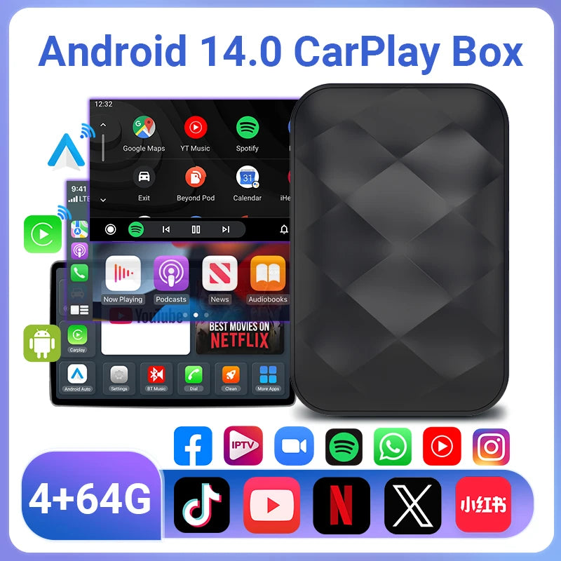 3IN1 Android14 Wireless Carplay Android Auto 2025 NewAdapter Upgrade Plug&Play For Youtube Netflix Dongle Wireless Car AI TV BOX - Smarsty