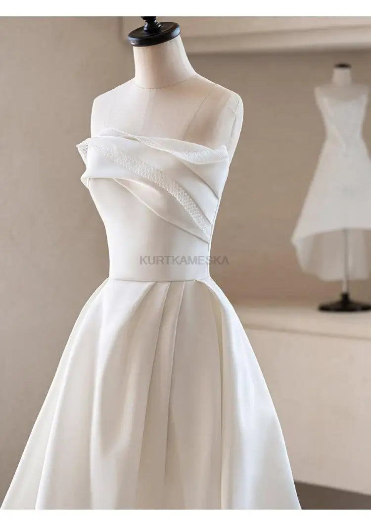 French Luxury White Satin Trailing Wedding Dresses for Bride 2025 Women Elegant Sexy Strapless Long Prom Party Dress vestidos