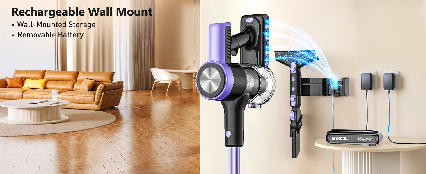 500W/55KPA Self-Standing Cordless Vacuum Cleaner,60 Mins Handheld Vacuum Cleaners,Smart LED Screen Vacuum for Carpet/Pet Hair - Smarsty
