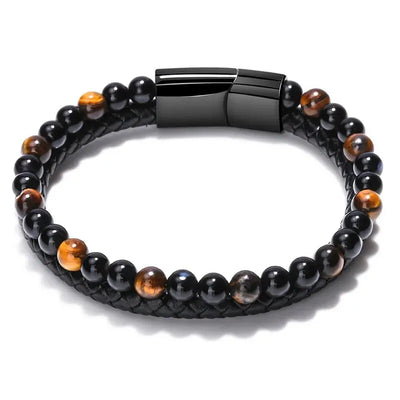 Natural Stone Leather Bracelet with Tiger Eye Beads - Smarsty