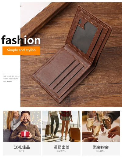Men's Slim Money Clip Wallet Credit Card ID Holder Casual Male Leather Short Multi Card Holder Purses Business Man Bifold Wallet - Smarsty
