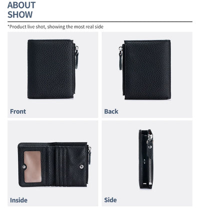 Genuine Leather Men Women Cute Short Wallet Luxury Solid Zipper Coin Purse rfid Bank Credit Card Holder Slim Small Money Bag - Smarsty