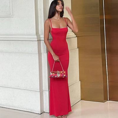 Hugcitar 2025 Spring Solid Sleeveless Backless Elegant Sexy Bodycon Y2K Maxi Prom Dress Women Clothes Birthday Party Casual Y2K - Smarsty