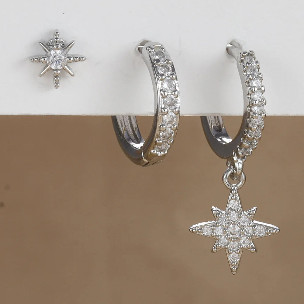 3 Piece Stainless Steel Star Drop Earrings Set for Women - Smarsty