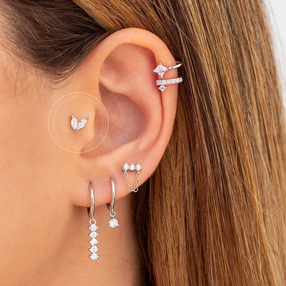925 Sterling Silver Hoop Earrings White Crystal Luxury - Smarsty