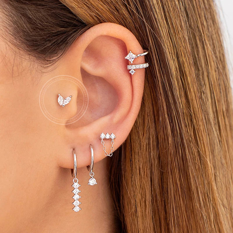 925 Sterling Silver Hoop Earrings White Crystal Luxury - Smarsty