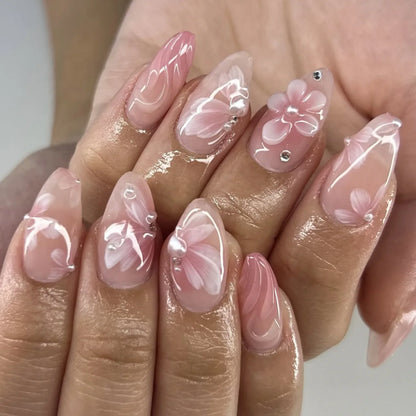 24pcs Flower Design Fake Nail Tips Full Cover - Smarsty