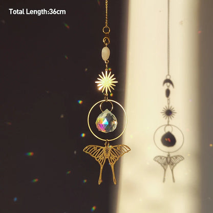 Golden Butterfly Crystal Pendant Suncatcher Wind Chimes - Smarsty