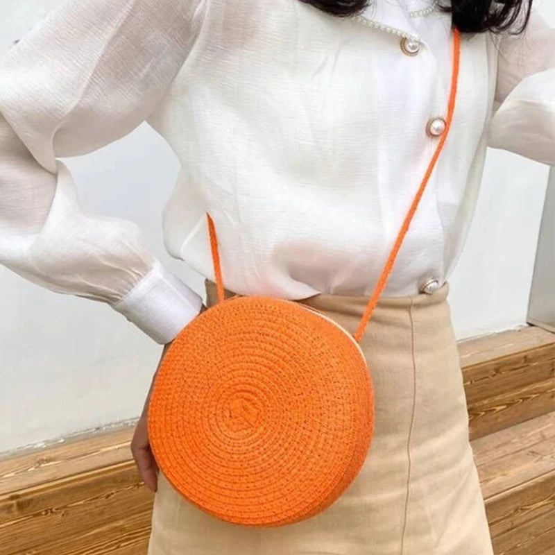 Round Straw Bag For Women Woven Handmade Shoulder Bag - Smarsty