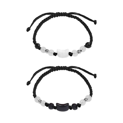 Moonstone Obsidian Couple Bracelets Handmade Minimalist Jewelry - Smarsty