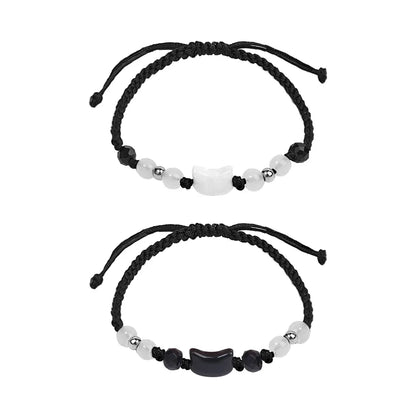 Moonstone Obsidian Couple Bracelets Handmade Minimalist Jewelry - Smarsty