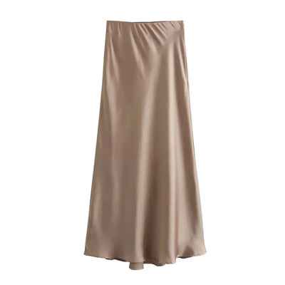 MUJER Woman 2025 Satin Skirt Women High Waist Long Skirts For Women Summer Black Midi Skirt Woman Office Elegant Women's Skirts - Smarsty