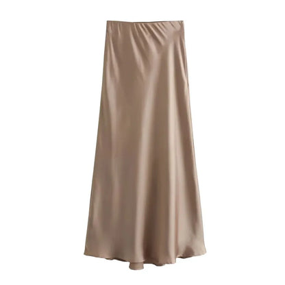 MUJER Woman 2025 Satin Skirt Women High Waist Long Skirts For Women Summer Black Midi Skirt Woman Office Elegant Women's Skirts - Smarsty