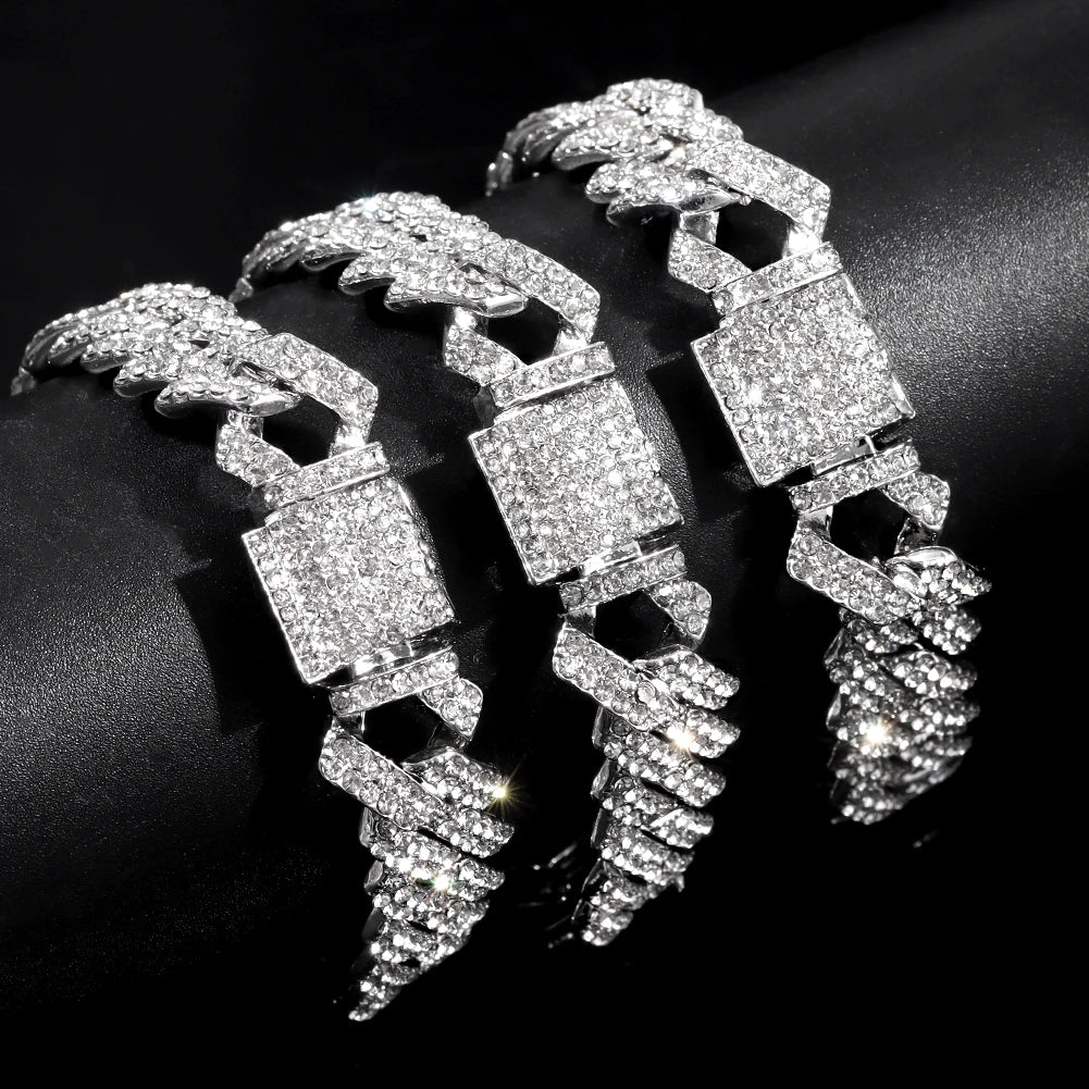 14MM Iced Prong Link Cuban Chain Bracelet for Men and Women - Smarsty