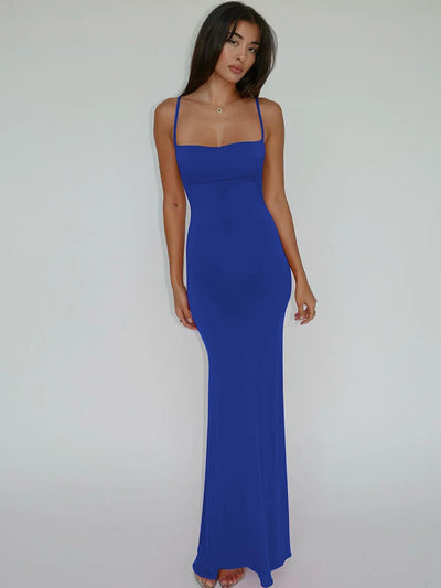 Hugcitar 2025 Spring Solid Sleeveless Backless Elegant Sexy Bodycon Y2K Maxi Prom Dress Women Clothes Birthday Party Casual Y2K - Smarsty