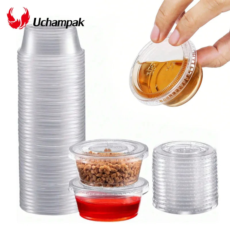 50/100pcs  2oz Portion Cups With Lids Disposable Plastic Sauce Container Box Salad Dressing Seasoning Mini Kitchen Organizer