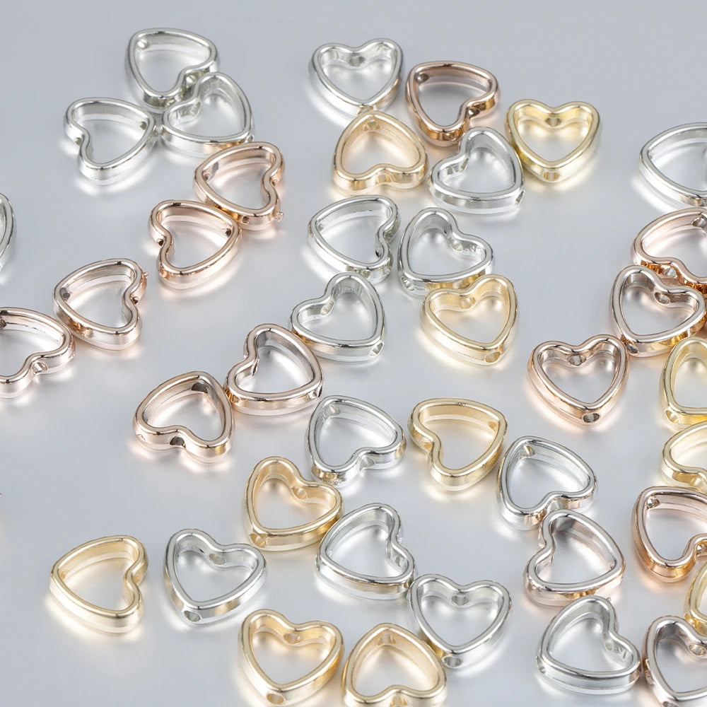50pcs Heart Frame Beads Double Hole Spacers for Jewelry Making - Smarsty