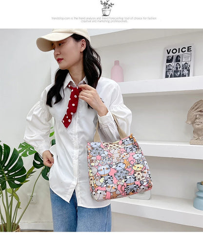 Chic Cat Pattern Top Handle Bag For Women Everyday Use - Smarsty
