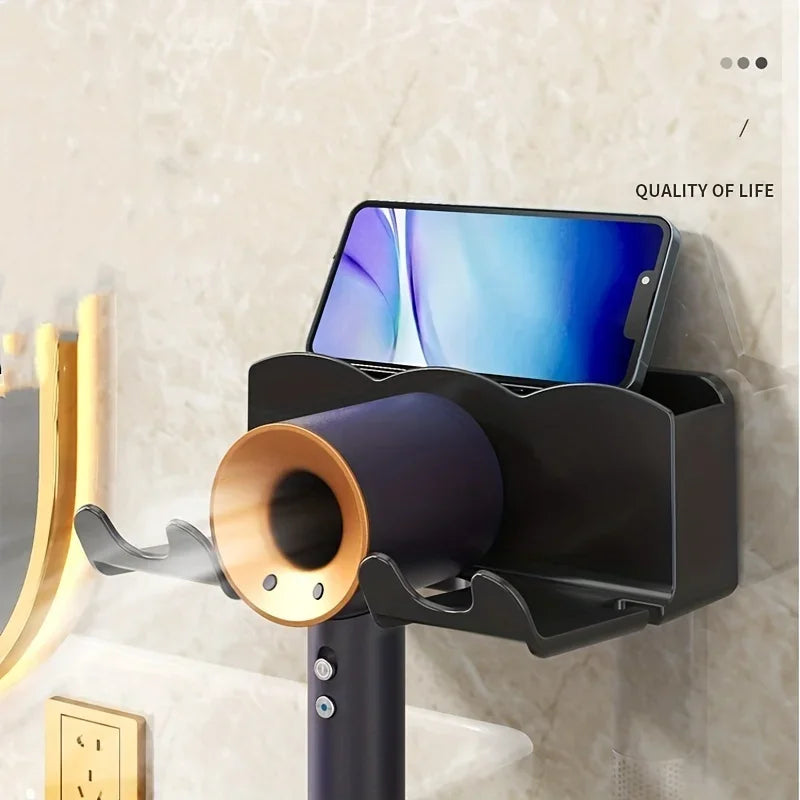 1pc Hair dryer storage rack, non perforated bathroom wall mounted bracket, bathroom air duct storage - Smarsty