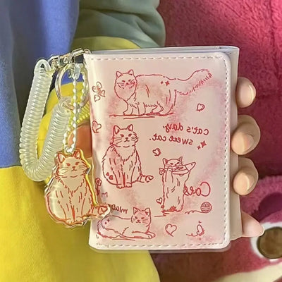 New Women Wallets Female Leather Purses Card Holders Graffiti Cat Portable Coin Purse Large Capacity Money Bag - Smarsty