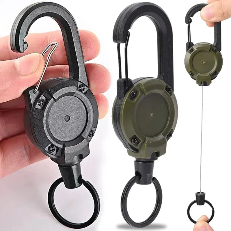 Retractable Heavy Duty Pull Reel Carabiner Key Chains Strong Steel Wire Rope Buckle Spring Key Ring Outdoor Sporty Keychain Tool - Smarsty