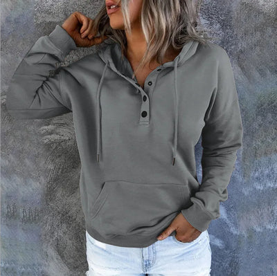 European and N Women's Long-sleeved Loose Casual Hooded Drawstring Pocket Hoodie - Smarsty