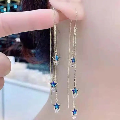 Blue Heart Shaped Zircon Drop Earrings for Elegant Women - Smarsty