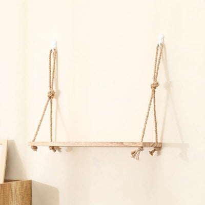 Wooden Floating Shelves for Wall Plant Flower Wood Swing Hanging Rope Storage Home Living Room Decor 1/2/3-tier by Smarsty