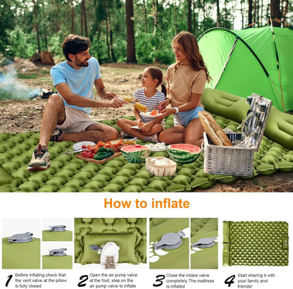 Camping Air Matt Double Sleeping Pad Inflatable Air Mat with Pillow Air Mattress Nature Hike Waterproof Folding Sleeping Mat